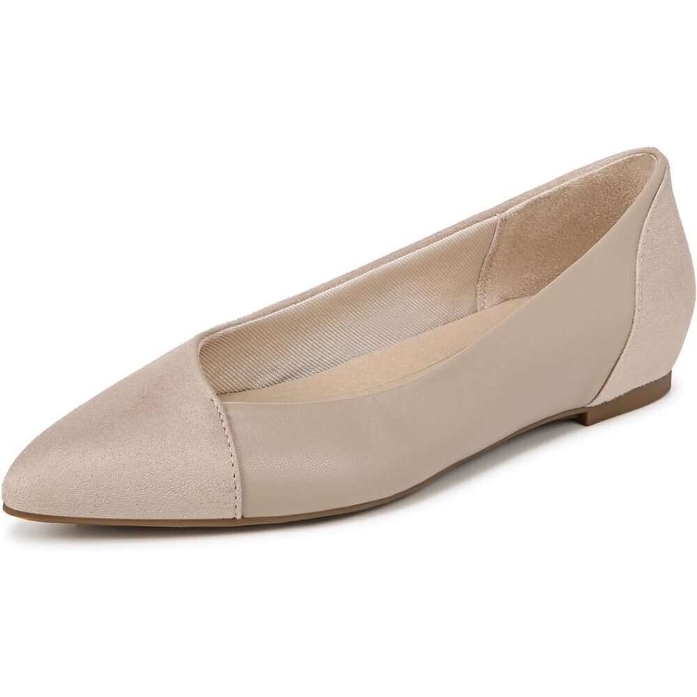 LifeStride Womens Taupe PU and Fabric Closed Pointed Toe Promise Ballet Flat